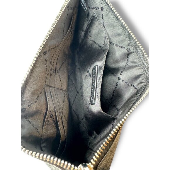 Michael Kors Jet Set Pouch Wristlet Coated Canvas Gray Black MK Logo 10"x 5.5" - Picture 6 of 10